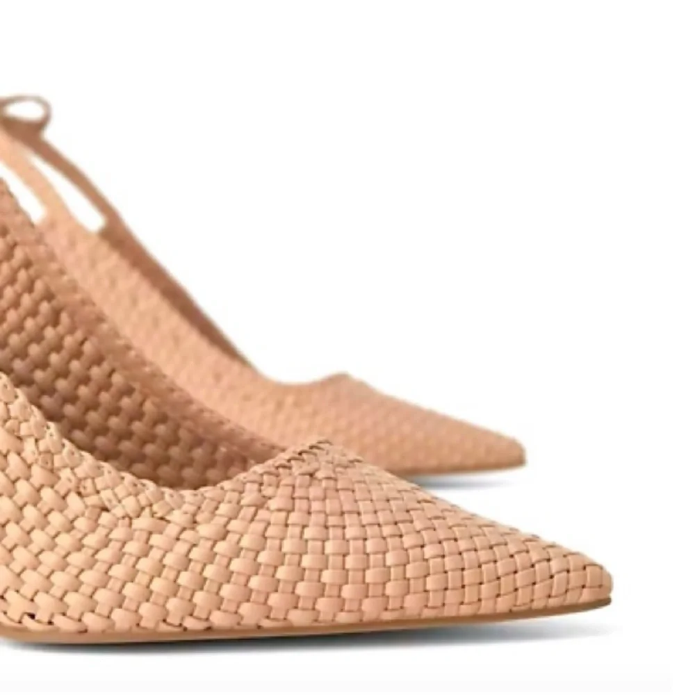 Zara Women's Beige Woven Heels - Picture 3 of 5